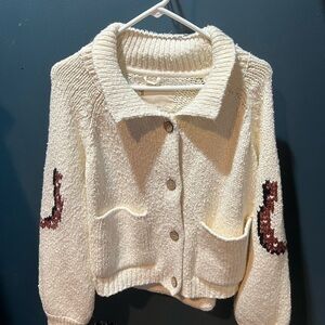 NWT NEW Pilcro Knit Horse Equine Sweater in Cream